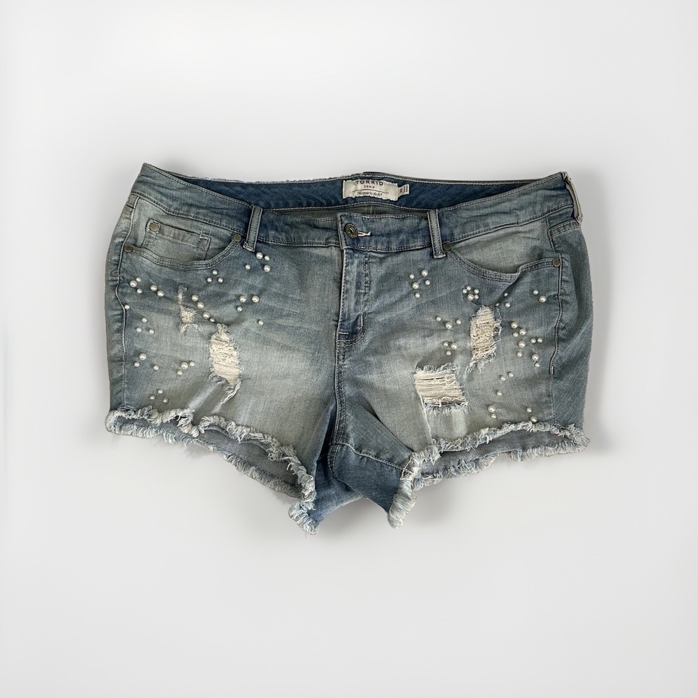 Torrid Denim Pearls Shorts Sz20 Distressed Cutoffs Rodeo Cowgirl Bachelorette